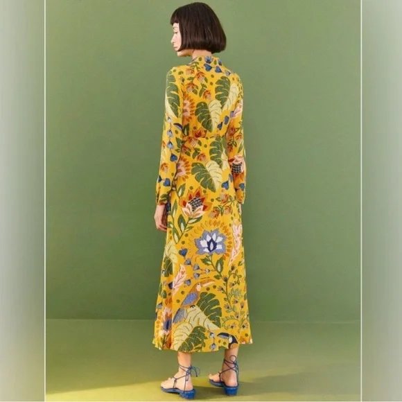 NWT originally $220 Farm Rio Long Sleeve Summer Garden Yellow Maxi Dress XL - Picture 2 of 16